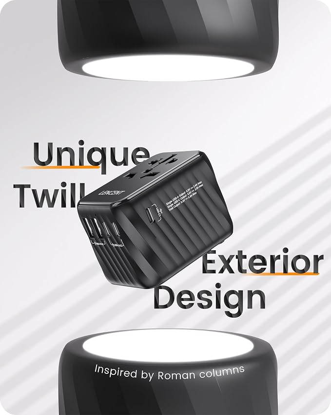 LENCENT Universal Travel Power Adapter, International AC Plug Adaptor | with 3 USB C 2 USB A Ports Wall Charger Worldwide Travel Essentials for US to EU UK Ireland Australia (Type C/G/A/I) Black