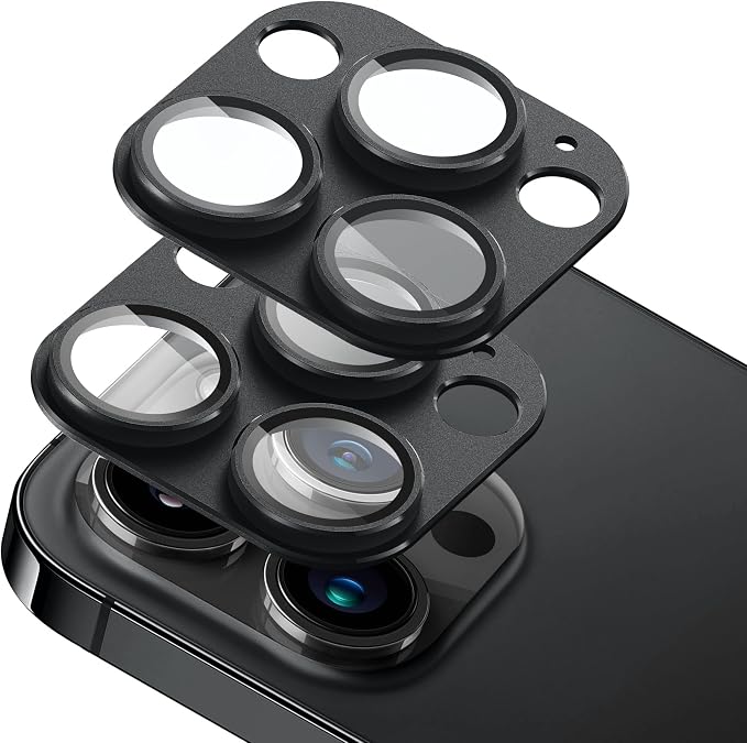 2-Pack Shatterproof Camera Lens Protector for iPhone 13 Pro/13 Pro Max |AR Tempered Glass Strong Adsorption Metal Camera Cover Screen(Black)
