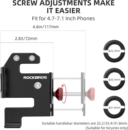 ROCKBROS Bike Phone Holder, Aluminum Bike Phone Mount Holder,Handlebar Mounted Cell Phone Holder Universal Bicycle Phone Mount for 4.7-7.1 Inch Phones