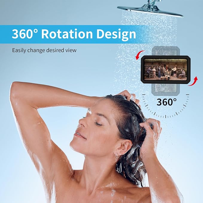 Shower Phone Holder Waterproof, 480° Rotatable Retractable Adjustable Anti-Fog High Sensitivity Touch Screen Bathroom Shower Phone Case, Bathroom Wall Phone Mount for 4-7" Cellphones (Black)