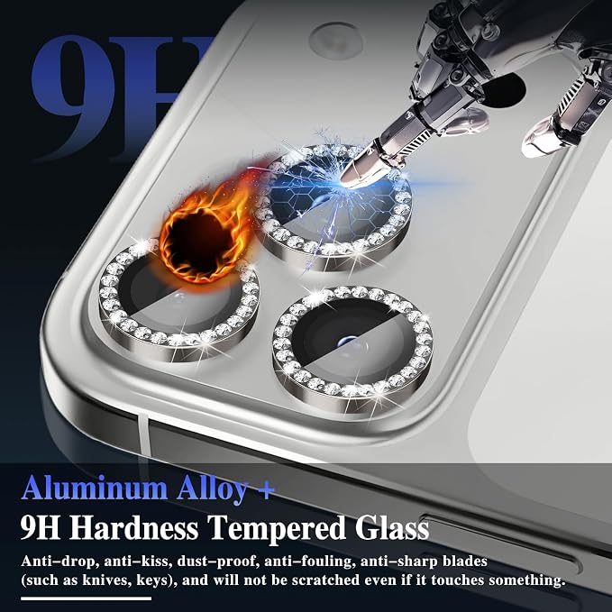 ShinKin Camera Lens Protector for iPhone 17 Pro/iPhone 17 Pro Max, Glitter Camera Cover, 9H Tempered Glass Individual Metal Ring Camera Protector for iPhone 17 Pro/17 Pro Max (Diamond - Gray)