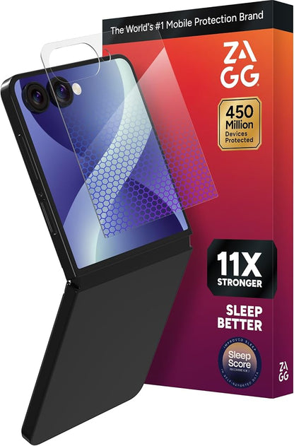 ZAGG Glass XTR5 Samsung Galaxy Z Flip8 Screen Protector | Front Screen, 11x Stronger Graphene-Infused Tempered Glass, Blue Light Filter, Anti-Reflective, InvisibleShield, Easy Install