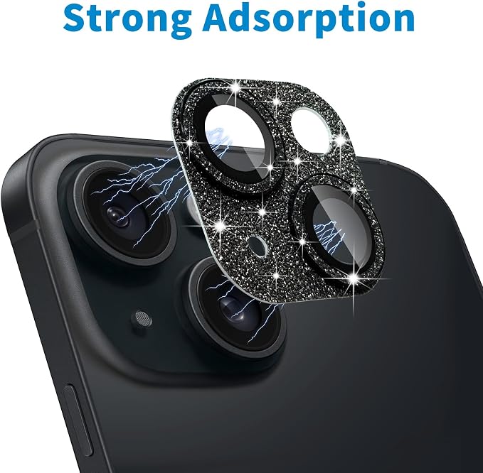 Compatible with iPhone 13 Mini and iPhone 13 Camera Lens Protector, Bling Glitter 9H Tempered Glass Camera Cover Anti Scratch Shockproof Lens Screen Full Protective Cover -Black