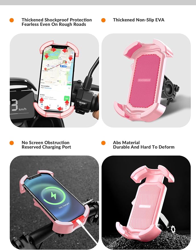 ROCKBROS Motorcycle Phone Mount, Motorcycle Phones Holder with Security Lock, Shockproof Phone Holder for Motorcycles, Adjustable Motorcycles Phone Holder Mount, Suitable for 4.7”-6.8” Phone