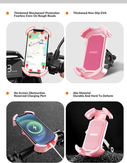 ROCKBROS Bike Phone Holder - Motorcycle & Scooter Mount, Adjustable, Shockproof, Security Lock, 4.7'-6.8' Phones