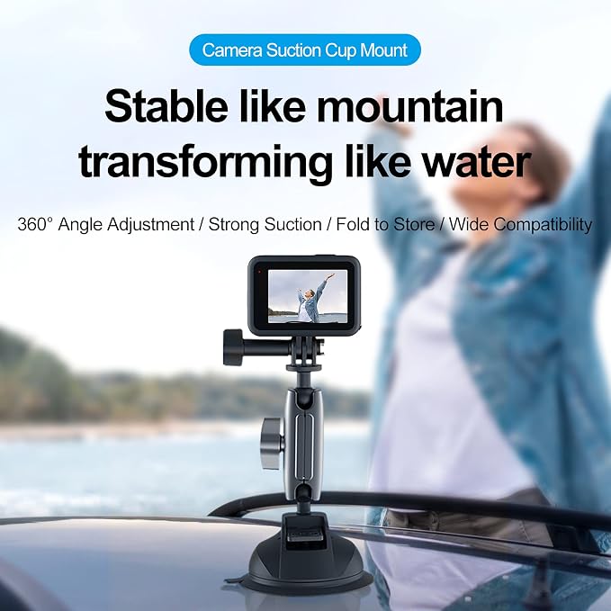 TELESIN Aluminum Camera Suction Cup Car Mount with Phone Holder, Outside Inside Windshield Window Dashboard Accessories for GoPro 13 12 11 10 9 8 7 6 5 Insta360 X3 X4 X5 DJI Action 3 4 5pro Pocket 3