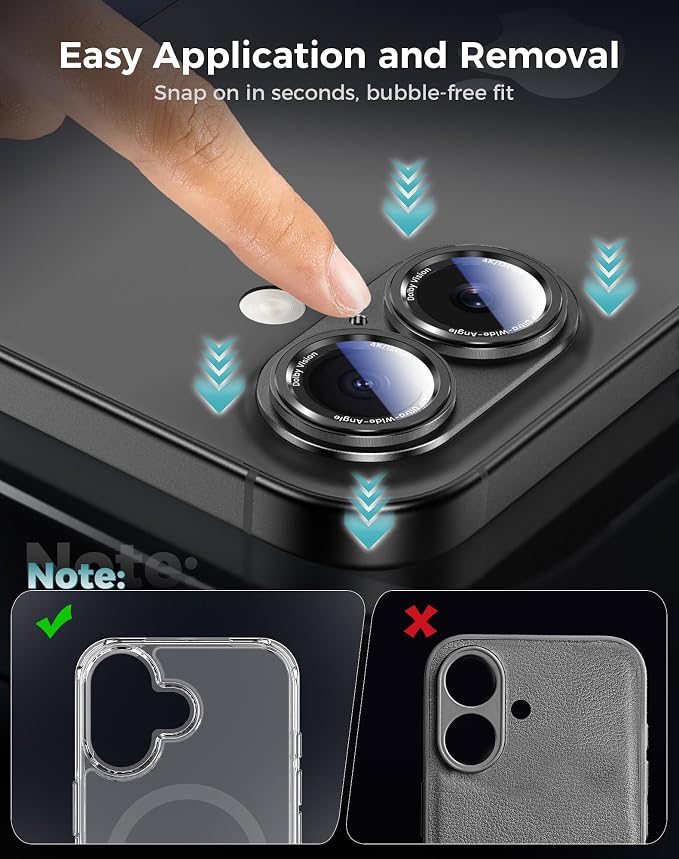 Goton Compatible for iPhone 17 & 16 & 16 Plus Camera Lens Protector, 1-Pack Aluminum Alloy Metal Cover with HD Tempered Glass, Pro Camera Style, Shatter-Resistant, Scratch-Proof, Case Friendly, Black
