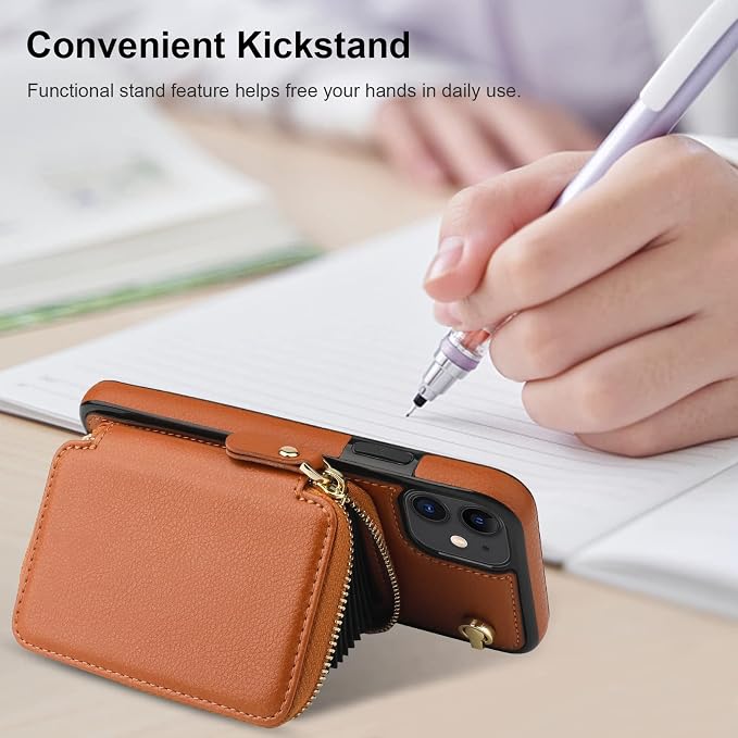 Bocasal Crossbody Wallet Case for iPhone 11, RFID Blocking Leather Purse Case with Card Holder, Protective Handbag Flip Cover with Zipper Wrist Strap Lanyard for Women 6.1 Inch (Brown)
