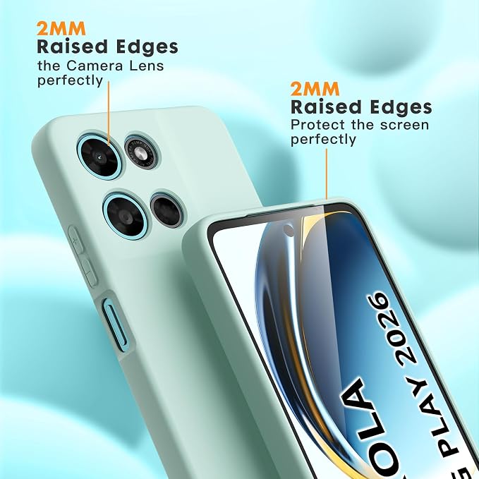 for Motorola Moto G 2026/G Play 2026 Case, 2 Pack Tempered Glass Screen Protectors, Soft TPU Liquid Silicone Shockproof Gel Cover-Mint