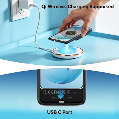 NEWDERY EWDERY 9500mAh Battery Case for Samsung Galaxy S26 Plus/S25 Plus 6.7", Qi Wireless Charging Compatible, Protective Portable Charger Case Battery Pack for Galaxy S26 Plus&Galaxy S25 Plus Black