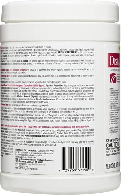 Dispatch Hospital Cleaner Disinfectant Towels with Bleach, 150 Count Canister (Package May Vary)