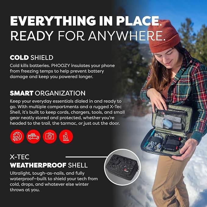 PHOOZY Tech Pouch and Cable Organizer Bag for Travel - NASA Inspired Thermal Protection with Dual Compartment Design - Weatherproof Electronics Organizer (BLACK)