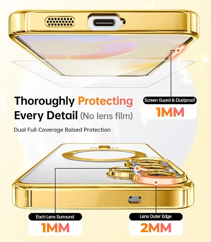 Meifigno Designed for Samsung Galaxy S25 Plus Case, [Compatible with MagSafe] [2X HD Screen Protectors] [Glitter Card & Wrist Strap] Surround Raised Lens Protection Case for S25 Plus 6.7", Gold