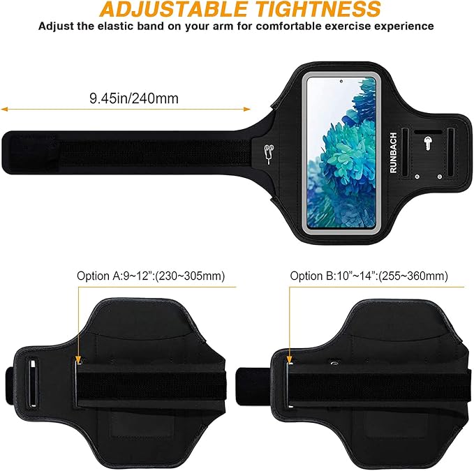 Water Resistant Running Armband for Samsung Galaxy S20 FE/S20+/S10+/S10 Lite/S9+/S8+,Galaxy A60/A51/A50/A32/A30/A20/A11/A10/A8S,with Fingerprint Touch,Adjustable Strap and Card Slot(Black)