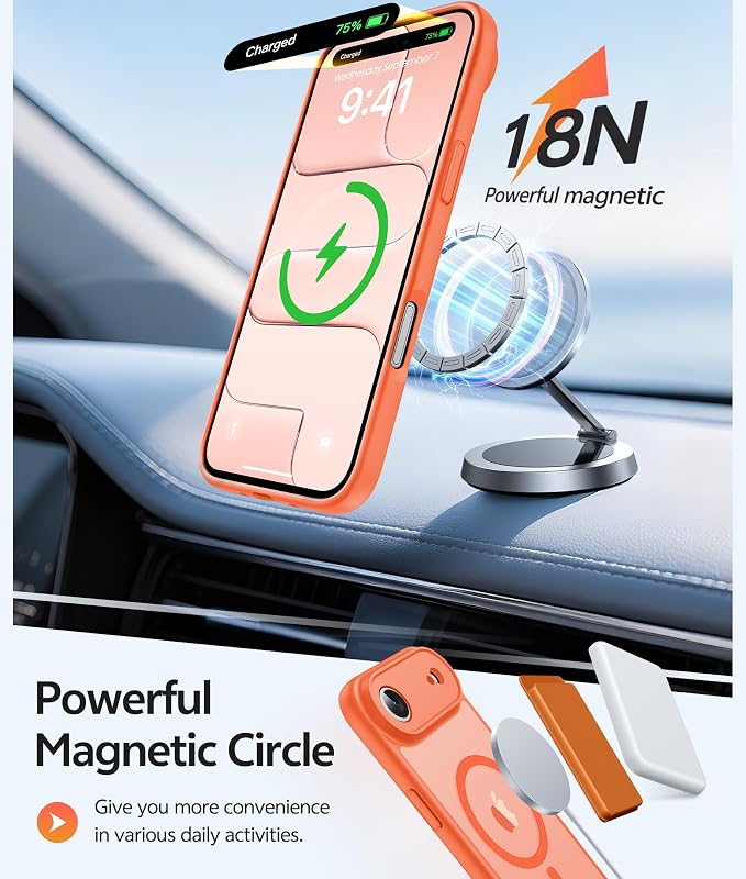 FNTCASE for iPhone Air Case: [Compatible with Magsafe] Translucent Matte Cases with [Full Camera Protection] [Screen Protector] Military Grade Shockproof Protective Phone Cover - Orange