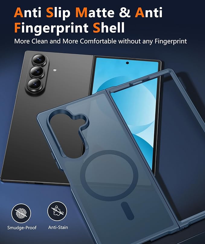 FNTCASE for Samsung Galaxy Z Fold7 Case: [Fit for Magsafe] [Screen Protector] Magnetic Translucent Matte, Military Grade Drop Protection, Shockproof Protective for Fold 7 Phone Cover (Blue 8.0 inch)