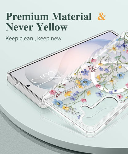 GVIEWIN for Samsung Galaxy S26 Case Compatible with MagSafe, Clear Floral Shockproof Protective Women Phone Case, Non-Yellowing, Screen & Camera Lens Protector for Galaxy S26 6.3", Floret/Colorful