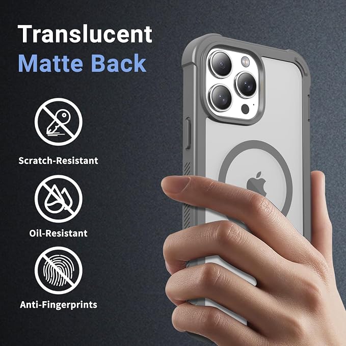 jaroco Magnetic for iPhone 14 Pro Case, [Compatible with MagSafe][Military Grade Drop Protection][Heavy Duty Protection][Non-Slip][Shockproof] 2-Layer Durable Bumper Phone Case 6.1''-Gray