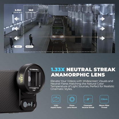 Freewell Neutral Streak 1.33x Anamorphic Lens with 17mm Mount– Cinematic Wide-Screen Lens with Natural Light Streak Effect, Perfect for Night Cityscapes, Filmmaking, and Creative Video Production