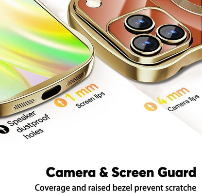 Misscase Designed for iPhone 17 Pro Max Case 6.9",with Privacy Screen Protector*1,Cute Wave Frame Case with Camera Lens Protector,Compatible with MagSafe Plating Bling for Women Gold