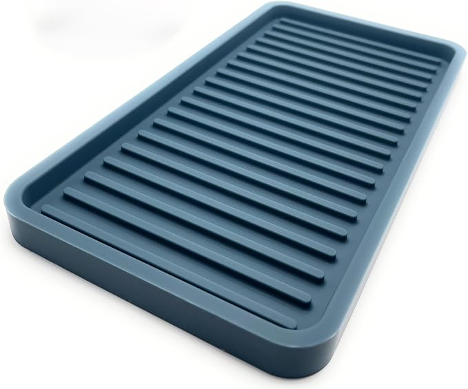 Happitasa Silicone Kitchen Sink Organizer Tray, Sponge Holder and Countertop Protector | Bathroom and Kitchen Soap Dish and Dispenser Tray (Smoky Blue, 10"x5.25", 10.4 Ounces)