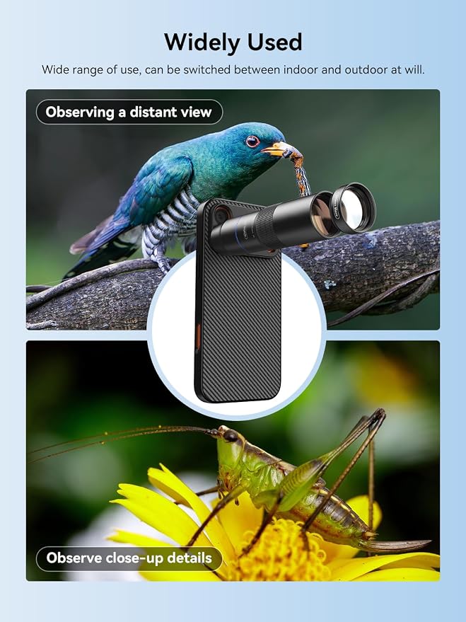 MIAO LAB HD 10X Telephoto Lens & 200mm Macro Lens, 2-in-1 Aluminum Phone Camera Lens Kit with 17mm Lens Thread Interface Mobile Phone case. Phone Lens Attachment Fit for iPhone 17 Pro Max