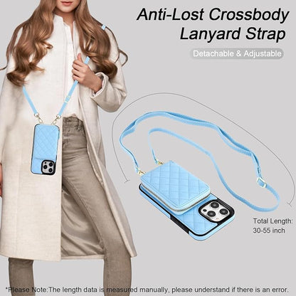 Bocasal Crossbody Wallet Case for iPhone 15 Pro Max, RFID Blocking PU Leather Zipper Handbag Purse Flip Cover, Kickstand Folio Case with Card Slots Holder Wrist Strap Lanyard 5G 6.7 Inch (Blue)