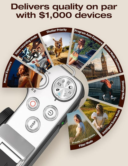 4K Retro Vintage Digital Camera: 64MP Retro 3” IPS Screen Camera with 6X Optical Zoom, WiFi Transfer Autofocus Rechargeable for Travel Vlogging and Gifts
