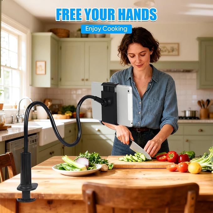 Gooseneck Tablet Holder for Bed, Tablet Stand Clamp Flexible Long Arm Adjustable Lazy Bracket for Desk Phone Mount, Compatible with iPad mini, for Kindle, for Switch, for All 4" - 9" Devices