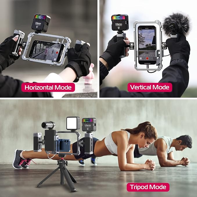 ULANZI Universal Phone Video Rig Kit with Handles, Aluminum Handheld Stabilizer Phone Video Filmmaking Grip for Video Maker Videographer with Cold Shoe for iPhone 16 15 14 13 Mini Pro Max 8 Plus