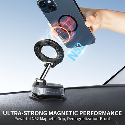 ILKCC Vacuum Suction Magnetic Phone Holder, 2025 Upgraded Vacuum Suction Cup Mount for Magsafe, 360° Adjustable Foldable Portable Magnetic Car Phone Stand for Cars/Gyms/Mirrors/Smooth Surface (Black)