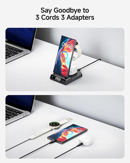 Wireless Charger for Samsung, 3 in 1 Wireless Charging Station for Samsung Galaxy S25 Ultra/S24 Ultra/S23/S22/Note 20/Z Flip 7/Fold 6, Charger for Samsung Galaxy Watch Ultra/8/7/6, Galaxy Buds 3/3 Pro