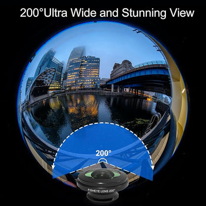 200°Fisheye Lens with 17mm Thread Universal Phone Lens Clip for iPhone and Android Smartphones, Suitable for VR Live Streaming & Architectural Photography