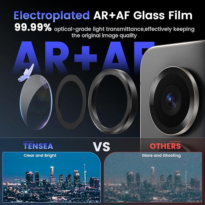 Tensea (3+2PCS Compatible with Samsung Galaxy S25 Ultra Camera Lens Protector, 9H Tempered Glass Camera Cover Screen Protector Metal Individual Ring [Installation Tray][Case Friendly]