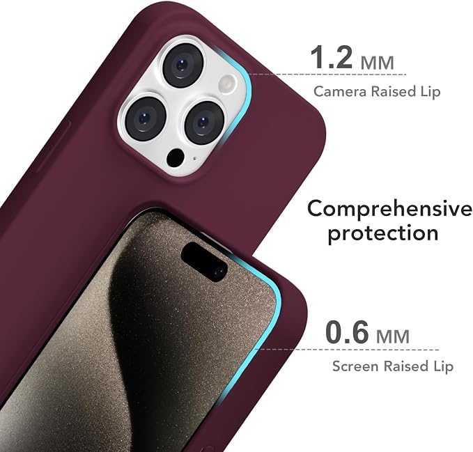 for iPhone 15 Pro Max Case Silicone Compatible with Magsafe Case, Ultra Slim Thin Magnetic Phone Cases Mag Safe, Cute Soft Rubber Gel Matte Wireless Charging Cover for Women, Burgundy Maroon