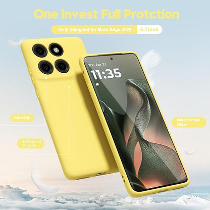 oakxco for Motorola Moto Edge 2025 Phone Case Liquid Silicone, Thin Slim Soft Rubber Gel TPU Plain Protective Simple Cover for Women Girl Cute, Matte Solid Color Aesthetic, Yellow