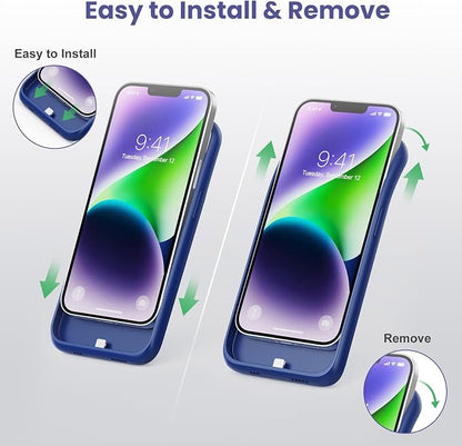 Pxwaxpy Battery Case for iPhone 14/13/13 Pro (6.1 Inch), [2024 Upgraded] Ultra-Slim 7500mAh Portable Extended Charger Case Cover for iPhone 14, iPhone 13, iPhone 13Pro Charging Case (Blue)