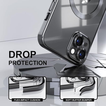 Misea Magnetic for iPhone 14 Plus Case Compatible with MagSafe [Never Yellowing] [Military Grade Drop Protection] Full Camera Lens Protector Plating Soft Clear Phone Case for Women Girls, Black