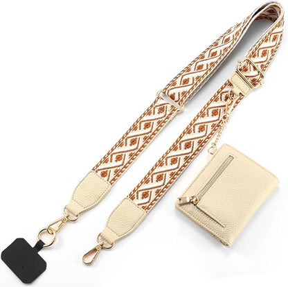 Diaclara Clip and Go Phone Strap with Zipper Pouch- Stylish Crossbody Adjustable Chain Lanyard with Leather Wallet for All Phones, Brown