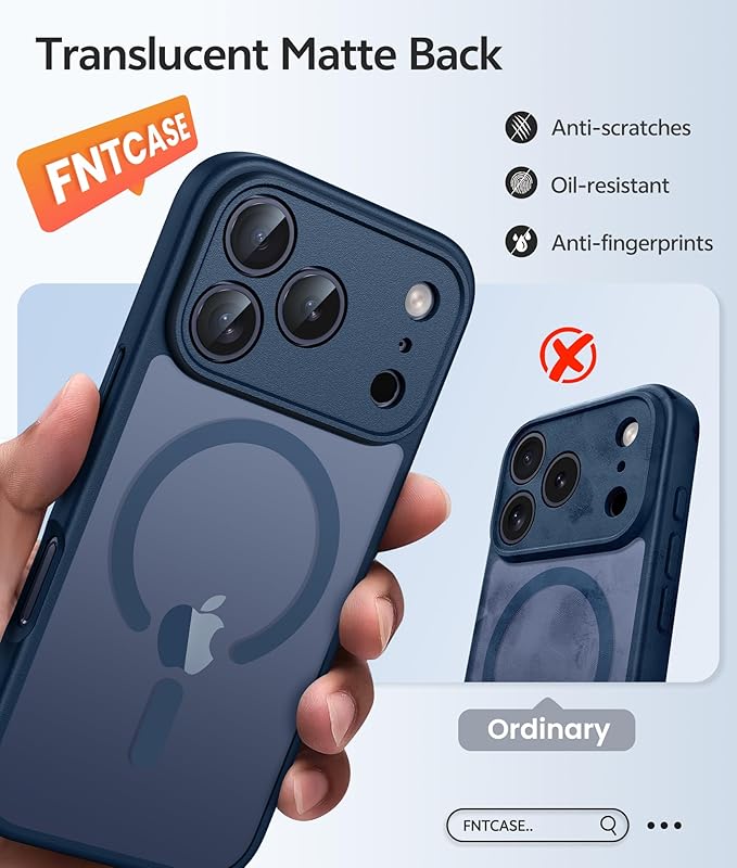 FNTCASE for iPhone 17 Pro Max Case: [Compatible with Magsafe] Translucent Matte Cases with [Full Camera Protection] [Screen Protector] Military Grade Shockproof Protective Phone Cover - Blue