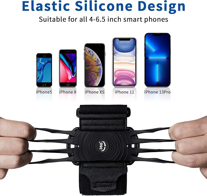 Wristband Running Phone Holder for iPhone 16/15/14/13/12/11/ Pro/X/8 Plus/8/7, 360°Rotatable with Key Holder, Sports Wristband for Samsung Galaxy and All 4''-6.5''Phones (Non-Removable-S)