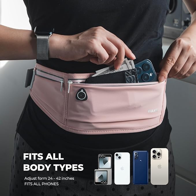 VULKIT Slim Running Belt for Women & Men, Cell Phone Holder for Running, Workout Fanny Pack, Running Bag, Money Belt, Runners Essentials Gear Accessories, Fits All Phones, Running Pouch for Men