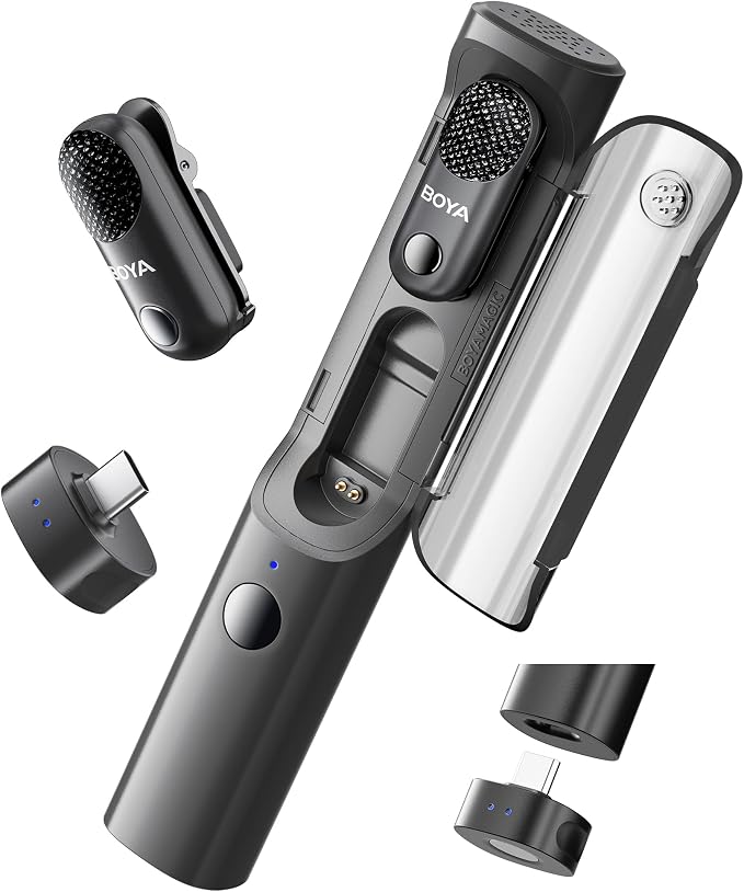 BOYA Magic USB-C Wireless Lavalier Microphone, 30Hrs Battery,328FT Los Range, Safety Track&Limiter, Ai Noise Reduction Type-C Wireless Lapel Mini Mic for Android iPhone 17/16 Audio Video Live YouTube