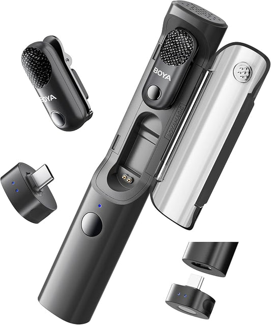 BOYA Magic USB-C Wireless Lavalier Microphone, 30Hrs Battery,328FT Los Range, Safety Track&Limiter, Ai Noise Reduction Type-C Wireless Lapel Mini Mic for Android iPhone 17/16 Audio Video Live YouTube