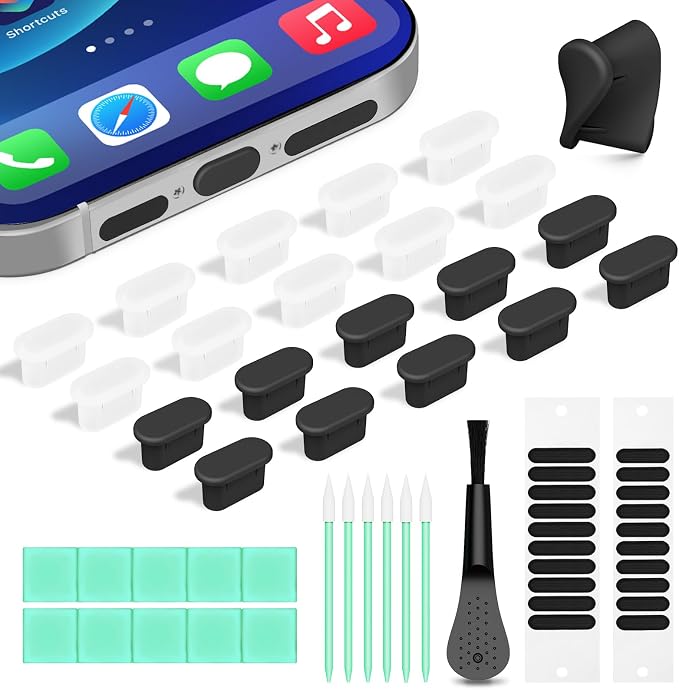 Silicone USB C Dust Plug with Phone Speaker Cover,5-in-1 31 Pack Charging Port Cover Cleaning Kit,Type C Anti Dust Plug for iPhone 15/16/17/Samsung Galaxy/One Plus/Google Pixel/All USB C-Port Devices
