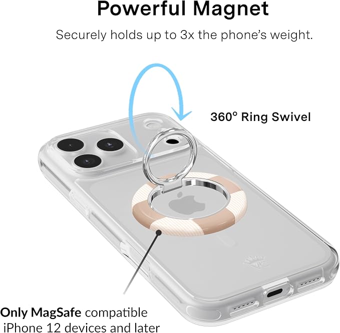 VELVET CAVIAR Compatible with MagSafe Phone Grip 2.0 | Cute Magnetic Ring Holder | Finger Loop Kickstand | Pop On Accessory for iPhone 17, 16, 15, 14, 13, 12 | Nude Checkered
