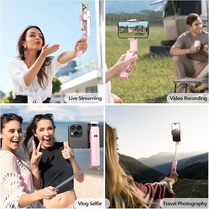 yAyusi Extendable Mini Selfie Stick for iPhone, Pocket Size Portable Selfie Stick with Remote, Compact Phone Selfie Sticks with Phone Holder for Content Creation/Vlog/Video Record/Live Stream (Pink)