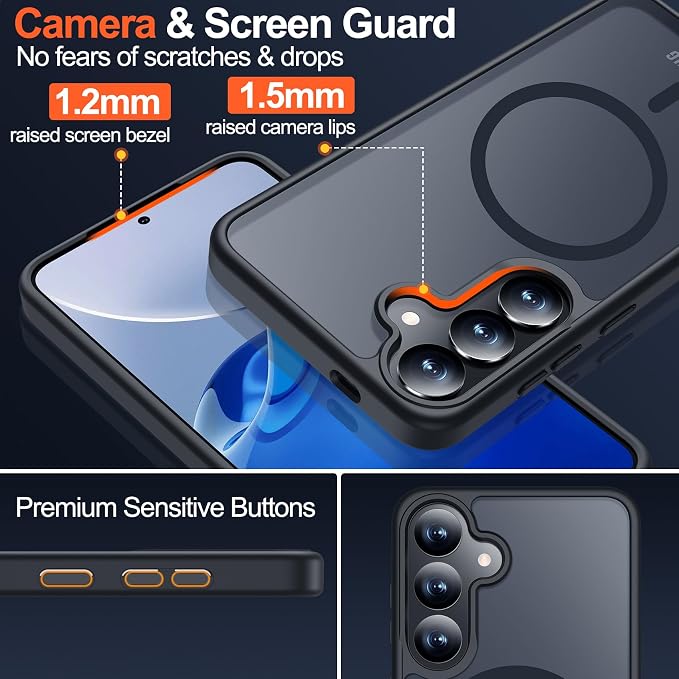 MOZOTER for Samsung Galaxy S25 Plus Case with Magnetic,[Compatible with MagSafe][12Ft Military Dropproof][2*Screen Protector] Translucent Anti-Slip Back Slim Shockproof Case for S25 Plus,6.7"-Black