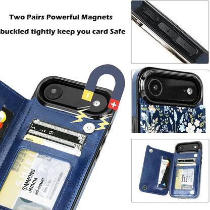uCOLOR for iPhone 17 Air Wallet Case with Card Holder PU Leather RFID Blocking Design iPhone Air flip case for Women Men Magnetic Clasp Kickstand Design 6.5 inch (Blue Daisy)