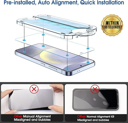 amFilm Auto-Alignment OneTouch for Samsung Galaxy S24+ Plus 6.7" Screen Protector + Camera Lens Protector, Tempered Glass, 30 seconds Installation, Bubble Free, Case Friendly, Anti-Scratch [2+2 Pack]